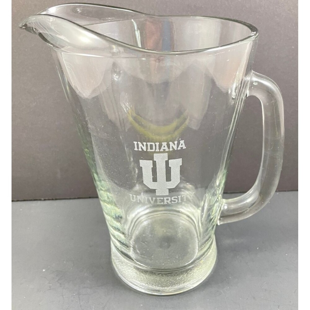 Indiana University IU Glass Beer Pitcher Anchor Hocking Clear Etched Vintage